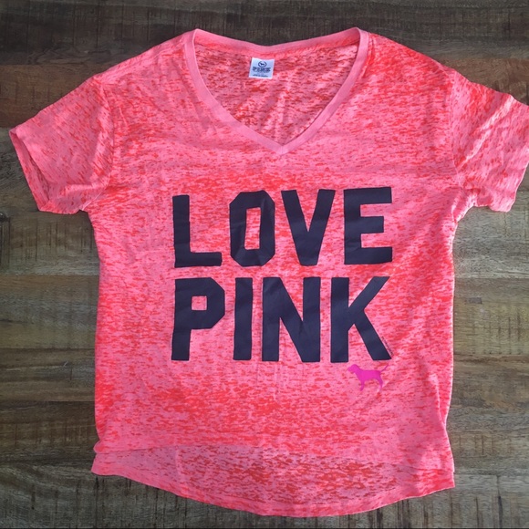 PINK Victoria's Secret Tops - Victoria Secret Pink / Coral "Love Pink" tee